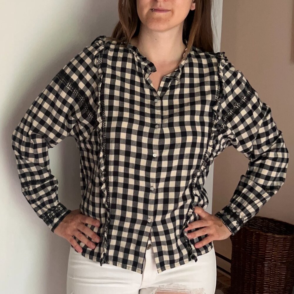 Checkered Ruffle Button Down Shirt - Picture 2 of 6